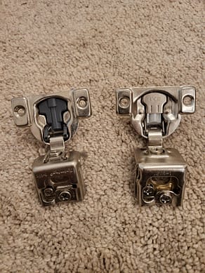 A comparison of Lily Ann Cabinets hardware vs another brand